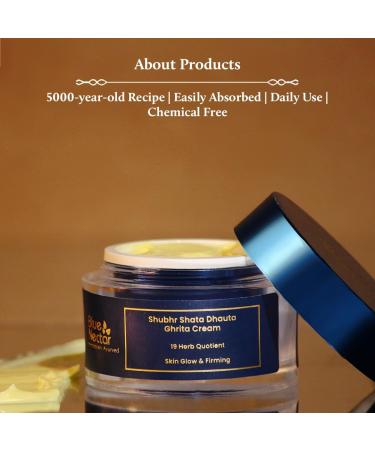 Blue Nectar Shata Dhauta Ghrita Face Cream for Men | 100 Times Washed Ghee Lightweight Men Face Cream for Naturally Glowing Skin (19 Herbs 50g) - Buy Online on GoSupps.com