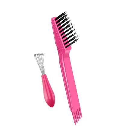 2 Pieces Hair Brush Cleaning Tool Comb Cleaning Brush Comb Cleaner Brush Hair Brush Cleaner Mini Hair Brush Remover for Removing Hair Dust Home and Salon Use (Plastic Handle Rake, Pink) Plastic Handle Rake Pink