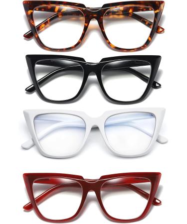Shop KoKoBin 4 Pack Oversize Cat Eye Reading Glasses for Women - Blue Light Blocking Stylish Colors (Black Red Grey Leopard) - 1.25x Magnification - Buy Online on GoSupps.com