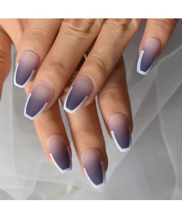 Ombre Matte Medium Coffin White Tips - 24pcs Full Cover Acrylic False Nails | No Dry Time & International Shipping - Buy Online on GoSupps.com