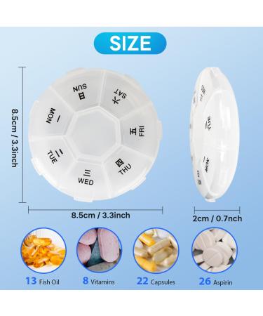 Portable Small Pill Box - 7 Compartment Daily Organizer for Travel | Secure Storage for Medicines Vitamins & Fish Oil (White - Buy Online on GoSupps.com