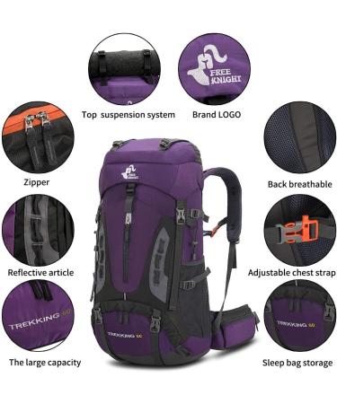 RuRu Monkey Hiking Backpack with Rain Cover - Purple 60L | Durable Outdoor Gear - Buy Online on GoSupps.com