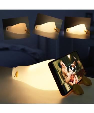 QKTYB Duck Lamp Lying Flat Duck Night Light Kids Night Lamp with 3 Speed Adjustable Light Smart Bedside Lamp with Flap Sensor Silicone Rechargeable Night Warm Light with 30 Minutes Timer