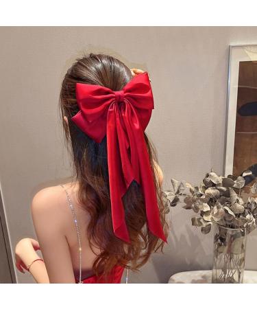 FOMIYES Hair Bows for Women Girls Bow Hair Clips Long Tail Ribbon Hair Clips Satin Silk Large Big French Barrettes Ponytail Holder Red - Buy Online on GoSupps.com