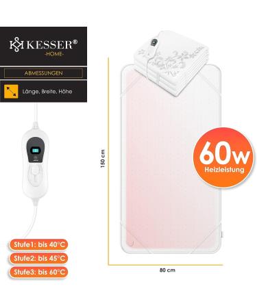 Kesser 150x80cm Heat Under Bed Blanket with Remote Control | Soft Fleece Heating Pad | 3 Temperature Levels | Auto Switch-Off | Ideal for Mattress Heating - White Pattern - Buy Online on GoSupps.com