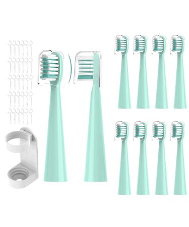 YMPBO 10PCS Toothbrush Replacement Head Compatible with Vekkia Kids Electric Toothbrush +  30PCS Floss Toothpick + 1 Free Universal Holder  Soft and Comfortable for Children's Teeth and Gums (Cyan)
