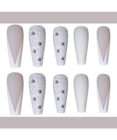 Bufenia French Coffin Ballerina Artificial Fingernails - 24 Translucent Matt Long Glitter Nails for Women & Girls - Easy Plug-in & Stick-On - Buy Online on GoSupps.com