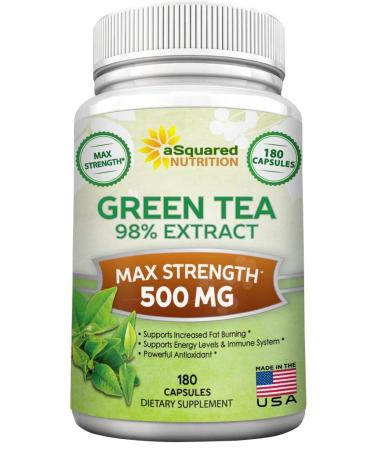 Green Tea Extract Supplement with EGCG - 180 Capsules - Max Potency Green Tea Fat Burner 500 mg Pills for Weight Loss, Boost Metabolism & Heart Health, All-Natural Low Caffeine Diet Detox Antioxidant