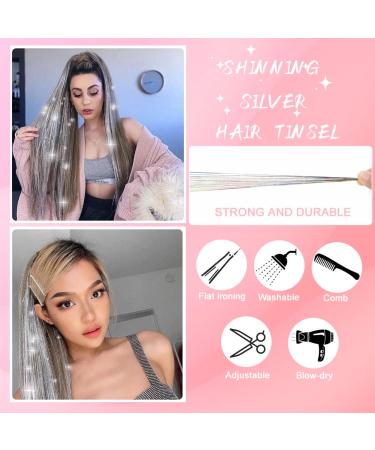 47 Silver Hair Tinsel Kit - 1100 Strands, Heat Resistant Extensions for Women & Girls - Buy Online on GoSupps.com