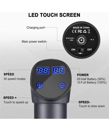 Silent Deep Tissue Percussion Muscle Massage Gun for Athletes - 30 Speeds, LCD Touch Screen, 10 Heads - Handheld Massager (Gray) - Buy Online on GoSupps.com