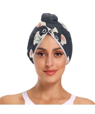 Sweet Cute Seamless Repeat Bulldog Dog Puppy Pet Hair Towel 2 Pack Super Absorbent Hair Drying Towel Quick Dry Hair Turbans Head Towel with Button Twisty Wrap for Women Girls