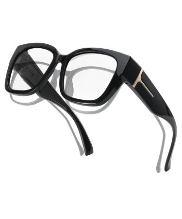 Oversized Fit Over Blue Light Blocking Glasses for Women Men Lightweight TR90 Frame BL7511 A01 Black Clear