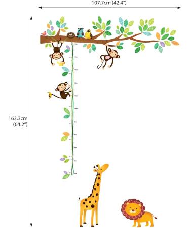 DECOWALL DW-1402 Little Monkeys Tree and Animals Height Chart Kids Wall Stickers Wall Decals Peel and Stick Removable Wall Stickers for Kids Nursery Bedroom Living Room Animal Height Chart - Buy Online on GoSupps.com