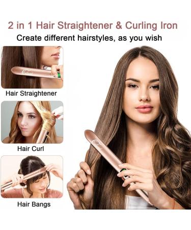 Culwad 2 in 1 Ceramic Hair Straightener and Curling Iron with LCD Display - Adjustable Temperature, Dual Voltage, Gold - Buy Online on GoSupps.com
