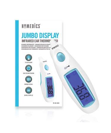 HoMedics Digital Medical Ear Thermometer with Jumbo Display - Highly Accurate Readings for Adult and Baby Instant Measurement Waterproof Probe Fever Alarm 10 Memories Simple One Button Operation