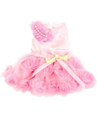 Luxury Pink Pet Dress for Small Dogs & Cats - Summer Wedding & Birthday Tutu with Rose Flower Lace & Silky Bowknot - Perfect for Chihuahuas - Paidful - Buy Online on GoSupps.com