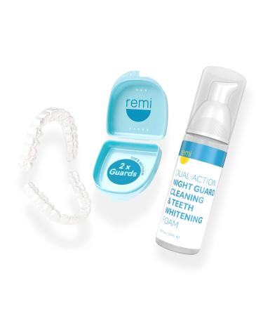 Remi at-Home Two Custom Night Guards  Whitening and Guard Cleaner in One -The Best Fitting Top and Bottom Mouthguards and Whitening 50mL Night Guards (2) + Whitening Foam (50ml)