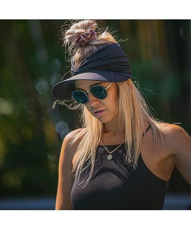 Women's Foldable Wide Brim Sun Visor Hat - Black | Packable Ponytail Beach Hat with UV Protection - Buy Online on GoSupps.com