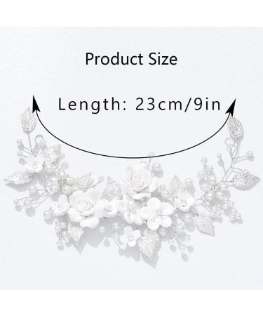 Flower Bride Headband Pearl Rhinestones Headpiece Leaf Crystal Hair Vine Silver Hair Band Wedding Headdress Bridesmaid Hair Accessories for Women Gift Evening Prom Party (silver) - Buy Online on GoSupps.com