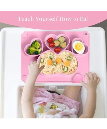 SFCCMM Toddler Baby Plates Silicone Divided Cartoon - Portable Non Slip Suction Toddler Plates for Children Baby and Kids Baby Dinnerware Eating Food Plates (Love Pink) - Buy Online on GoSupps.com