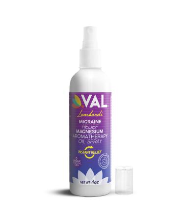 VAL Natural Migraine Relief Magnesium Spray with Relaxant Magnesium Oil Lavender Essential Oil Peppermint Oil Headache Relief Best Magnesium Formula for Tension and Cluster Headaches 4oz