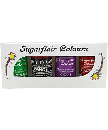 Sugarflair Halloween Paste Colour Set - Highly Concentrated for Use With All Food Colouring - 4 x 25g Pots - Blood Red Ghoulish Green Orange & Violet 25.00 g (Pack of 4) - Buy Online on GoSupps.com