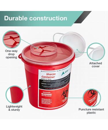 AdirMed 1.5 Quart Sharps Disposal Container - Biohazard Syringe Disposal for Home, Clinic, Office, Barber - Flip-Open Lid - Buy Online on GoSupps.com