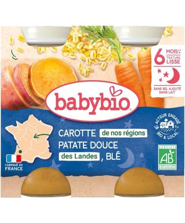 Babybio - Bonne Nuit - Petits Pots Carotte des Landes Patate Douce Bl 2x200g - PACK de 6 - 6 Mois - BIO - Buy Online on GoSupps.com