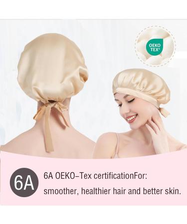 Shop 2-Seater Silk Sleeping Hood & Hat Set | 100% Mulberry Silk | Oeko-Tex Certified | Adjustable Night Wear for Women | Hair Care in Champagne - Buy Online on GoSupps.com