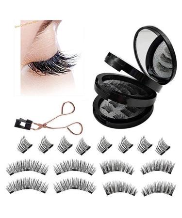 Magnetic Eyelashes  Reusable Magnetic False Eyelashes Natural Look 3D Dual Magnets Extension Soft individual False Eyelashes No Glue With Tweezers for Women Makeup (4-Pairs/16 Pieces) (black)
