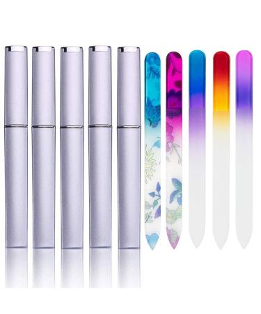 5 Pack Glass Nail Files with Case Crystal Glass Fingernail Files Double Sided Glass Nail File Mixed Color Manicure Set for Gentle Nail Care for Women Girls Christmas Multi-colored