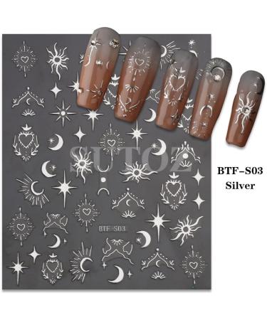 Diduikalor Sun Star Nail Stickers - 3D Self-Adhesive Heart Decals for Manicure Decor - Rose Gold Silver Design - Pack of 3 Sheets - Buy Online on GoSupps.com