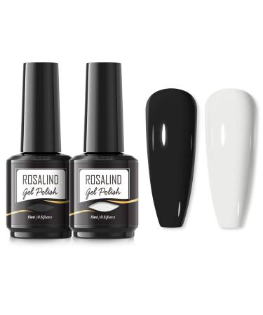 ROSALIND Gel Nail Polish 2Pcs 15ml Long Lasting White Black Nail Gel Polish Soak Off LED/UV Nail Lamp Suitable As A Gift for Women To DIY At Home Black-white