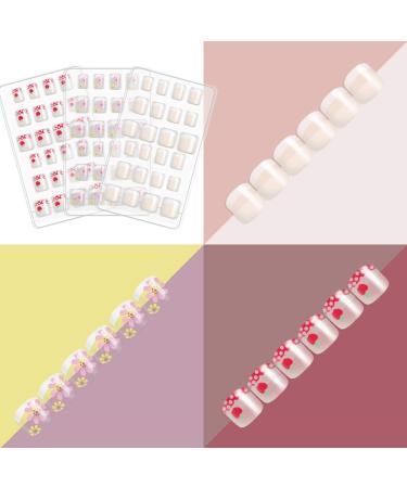 Allstarry 120pcs 5 Pack French Children Nails: Flower Series | Pre-Glue Full Cover Short False Nail Kits for Girls | Cute Nail Art Decoration - Buy Online on GoSupps.com