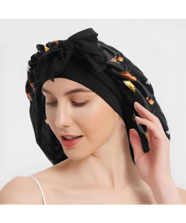 Arqumi Satin Sleeping Bonnet - Adjustable Large Satin Sleep Cap with Butterfly Pattern in Black - Buy Online on GoSupps.com