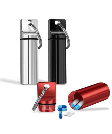 GREVOSEA 3 pieces Pill dose Keyring Pill dose Small Mini capsule Pillendose aluminum pill box Tablet box Waterproof airtight small tablet box for travel camping storage storage