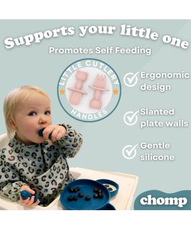 Suction Plate Baby Cutlery Set Chomp - Includes Baby Toothbrush, Weaning Set, Spoon, Fork, Suction Bowls - Rose Pink | Dishwasher Safe - Buy Online on GoSupps.com