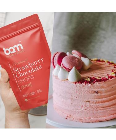 BAM Strawberry Chocolate Drops Callets Melting Chips Home and Pro Baking Strawberry Taste 250g - Buy Online on GoSupps.com