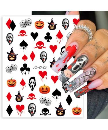JMEOWIO 12 Sheets Halloween Nail Art Stickers Decals Self-Adhesive Skull Cute Horror Ghost Pumpkin Pink Nail Supplies Nail Art Design Decoration Accessories - Buy Online on GoSupps.com