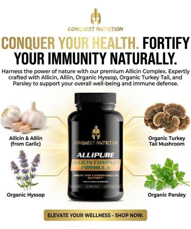 Conquest Nutrition AlliPure Allicin Complex, Immune Support Supplement, Veggie Capsules, 600mg, 30 Servings, Garlic Bulb Extract - Buy Online on GoSupps.com