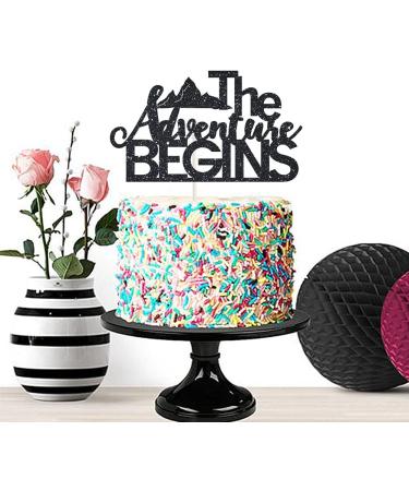 The Adventure Begins Cake Topper Black Glittery Going Away Party Cake Decor Couple Adventures/Adventure Awaits/Bon Voyage/Journey Honeymoon Themed Wedding Engagement Party Cake Supplies Decorations - Buy Online on GoSupps.com