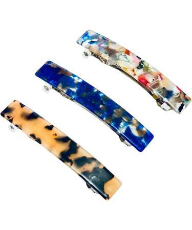 3pcs French Design Barrette Hair Clips Smooth Rectangle Hair Clips Grips Slides Pins Womens Girls Hair Accessories Length 8CM (Multicoloured) - Buy Online on GoSupps.com