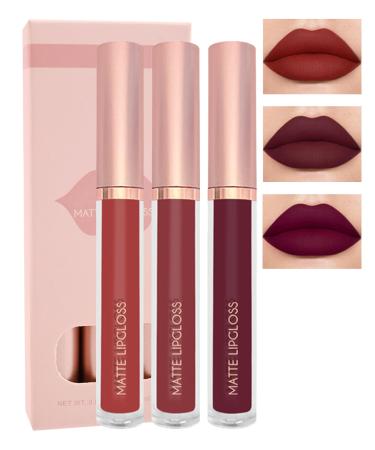 Lestpola Liquid lipstick set 3 pieces nude pink ruby red highly pigmented 24 hours waterproof nonstick coating lip gloss lips makeup set for women Set D3 pieces