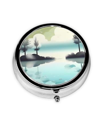 Tranquil Lakesround Pill Box 3 Compartment Round Pill Box Organizer # Portable Travel Pill Box for Traveling.
