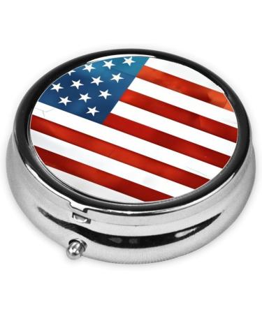 Vintage American USA Flag Portable Metal Pill Box | Round Mini 3-Compartment | Hinged Fastening | Travel Essential for Small Pills - Buy Online on GoSupps.com