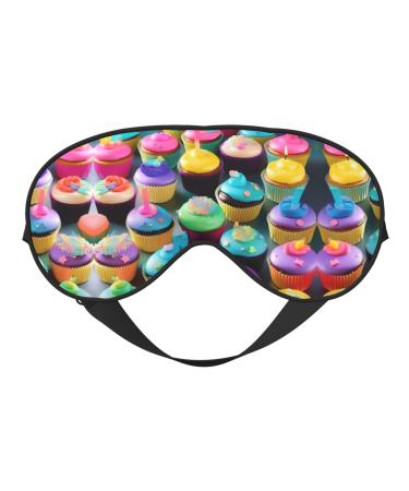 Colorful Happy Birthday Cupcakes Print Unisex Sleep Mask Double-Sided Eye Mask Ideal for Sound Sleep and Skin Care