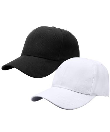 Falari Baseball Cap Adjustable Size for Running Workouts and Outdoor Activities All Seasons 2pk Black & White