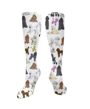 Poodles white compression socks for women and men with a circulation of 15-20 mmHg is the best support for sporty running and cycling