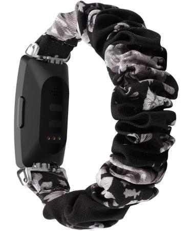 OCEBEEC Scrunchies for Fitbit Inspire 2/HR Bands - Black/Grey Flower Print, Small - Women's Elastic Cloth Wristband Bracelet - Buy Online on GoSupps.com