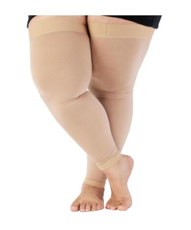 ABSOLUTE SUPPORT 7XL Extra Large Compression Thigh High Socks for Women and Men 20-30mmHg - Wide Unisex Over the Knee Footless Compression Stockings for Pregnancy Nursing Airplane - Beige 7X-Large 7X-Large Beige